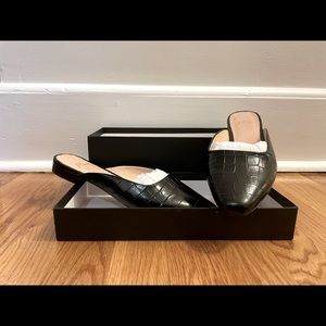 Black, Croc Patent Leather Flat Mules from J Crew